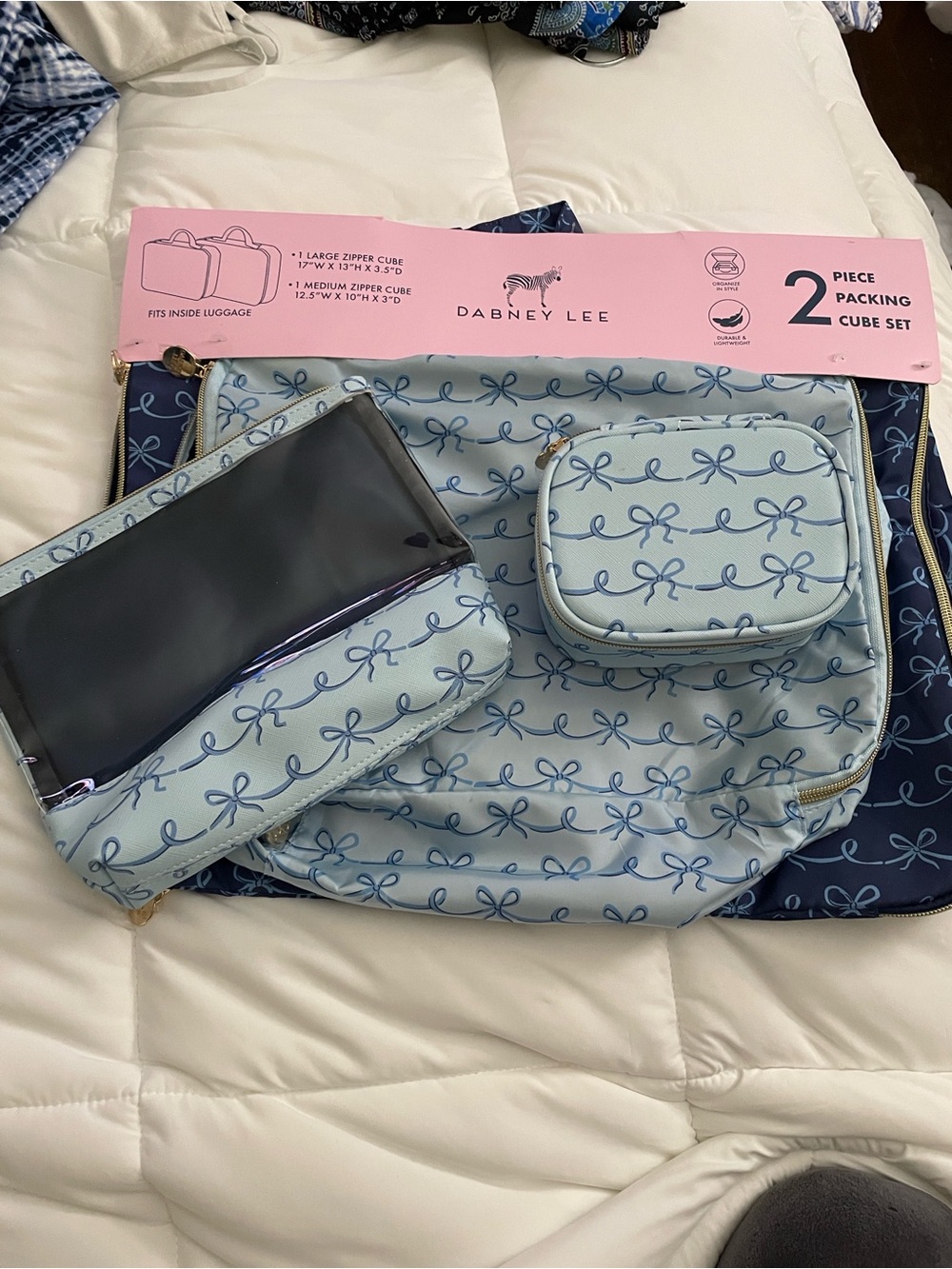 Dabney Lee Light Blue & Navy Bow Print 2-Piece Packing Cube Set - Picture 4 of 9